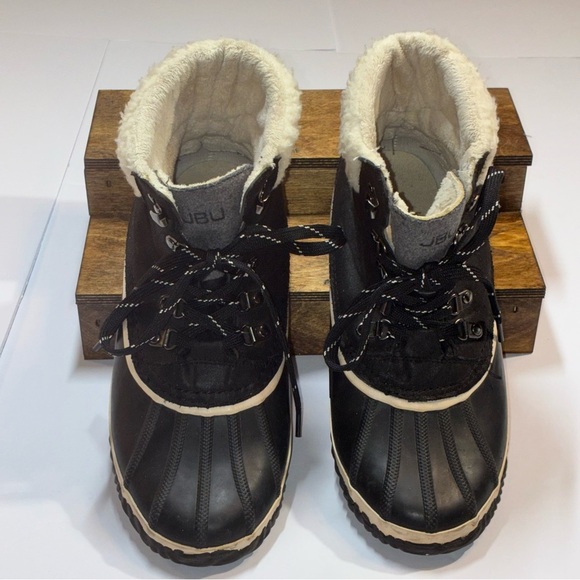 JBU Ali Waterproof Bootie Black Outdoor Faux Fur Rain Snow Ankle Boot Sz 11 - Picture 3 of 7